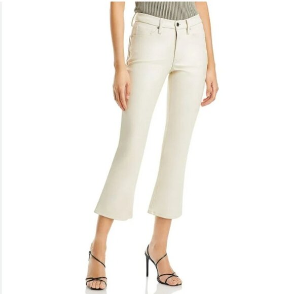 NWT Good American Faux Leather Taupe Boot Cut Crop Pants - Picture 1 of 5